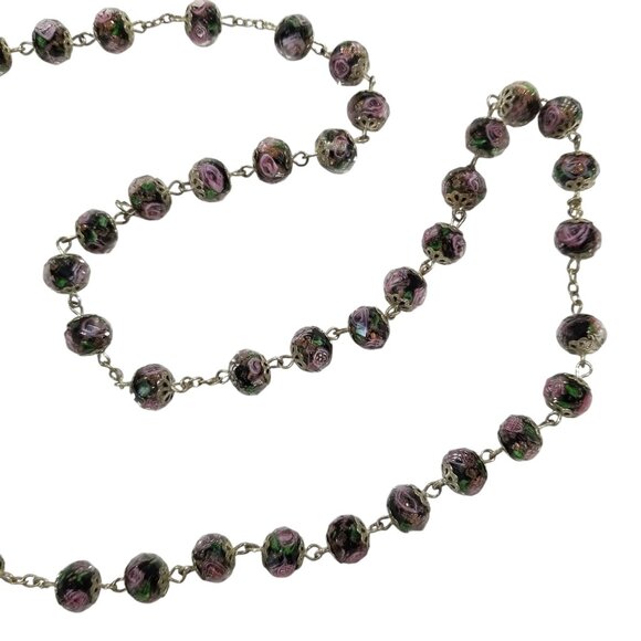 Lampwork Rose Bead Necklace Pink Roses in Sparkly Faceted Glass Beads - Picture 2 of 16